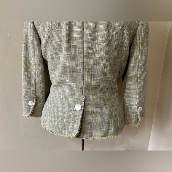 Ann Taylor Womens 10 Tweed Blazer Multi Color Cotton Linen Lined Fringe Buttons - Picture 7 of 12